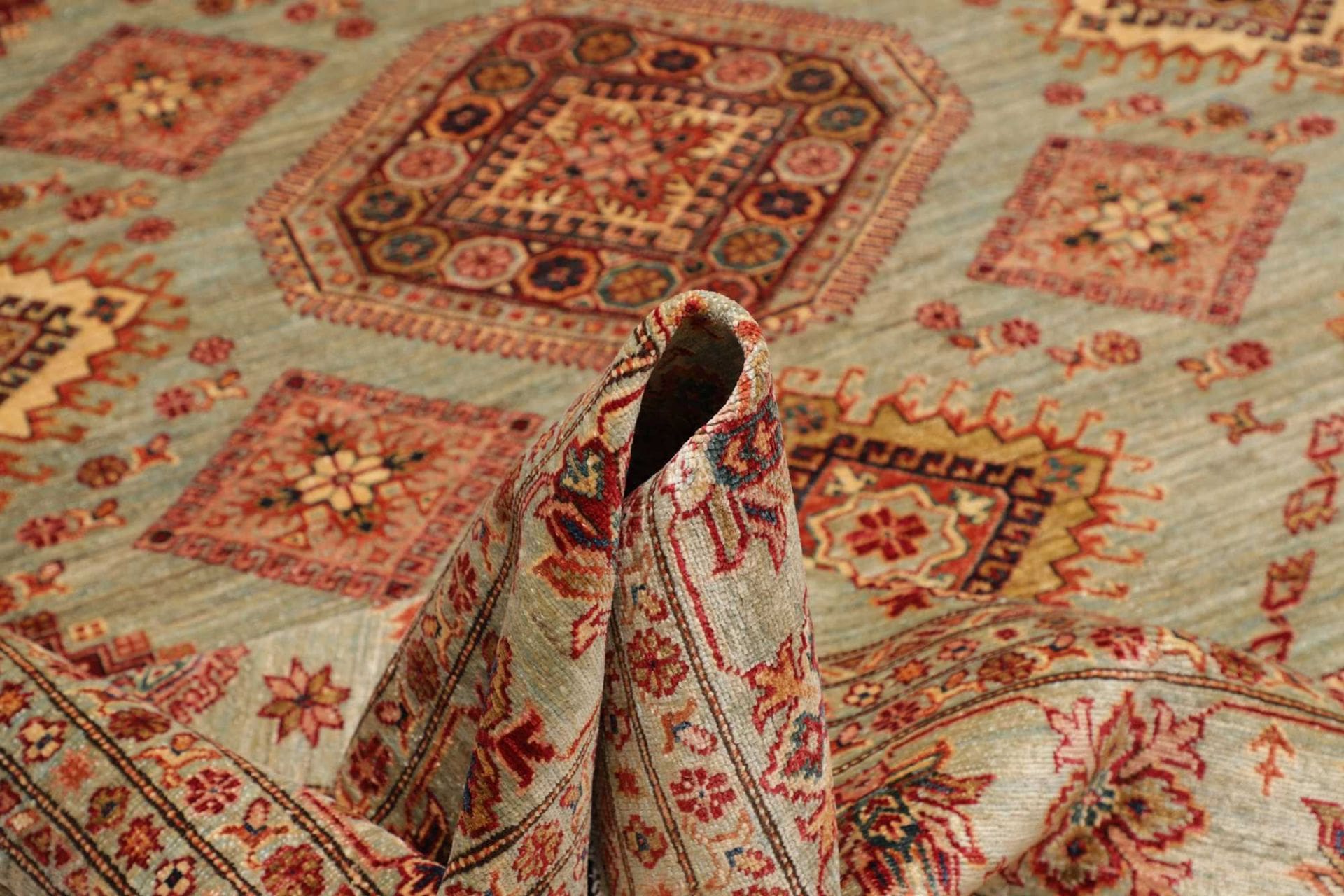 kazak-teppich-253-x-310cm-handgeknupft-geometrisches-muster-8 Kazak Orientteppich aus Pakistan, 253 × 310 cm