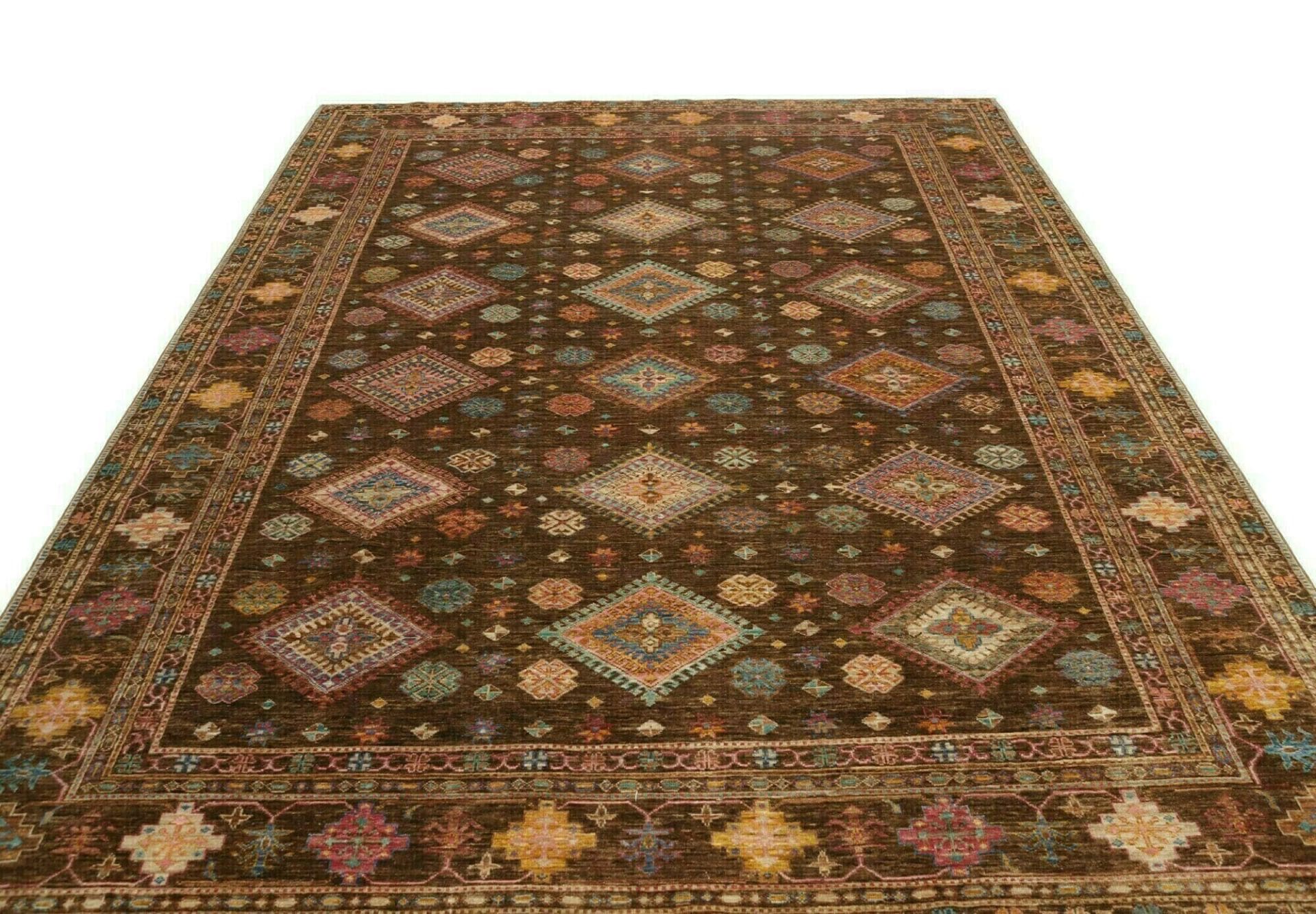 kazak-teppich-244-x-313cm-geometrisches-muster-handgeknupft-3 Kazak Orientteppich 244 × 313 cm aus Wolle, handgeknüpft