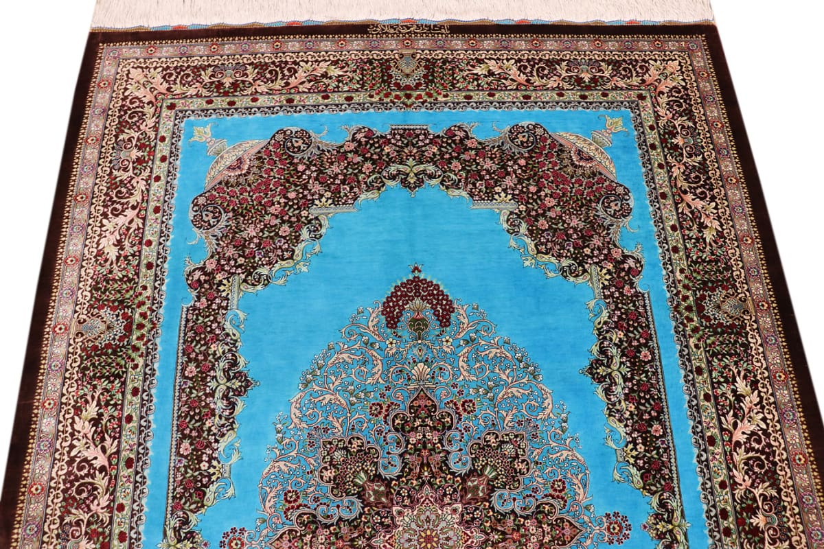 seidenteppich-ghom-204x136-cm-blau-feine-naturfarben-handgeknupft-7 Handgeknüpfter Ghom Perserteppich, Wolle