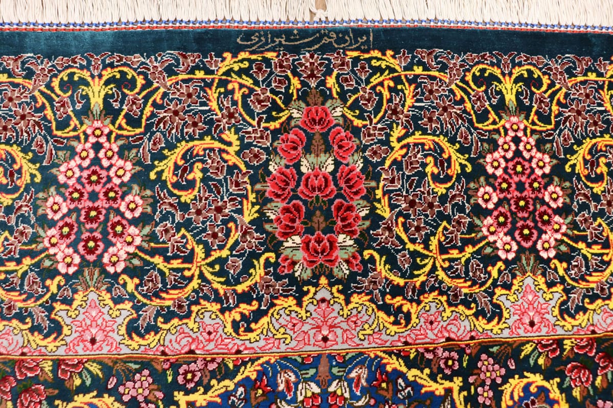 exklusiver-seidenteppich-ghom-blau-202x136-cm-naturfarben-handgeknupft-8 Handgeknüpfter Ghom Perserteppich, Wolle