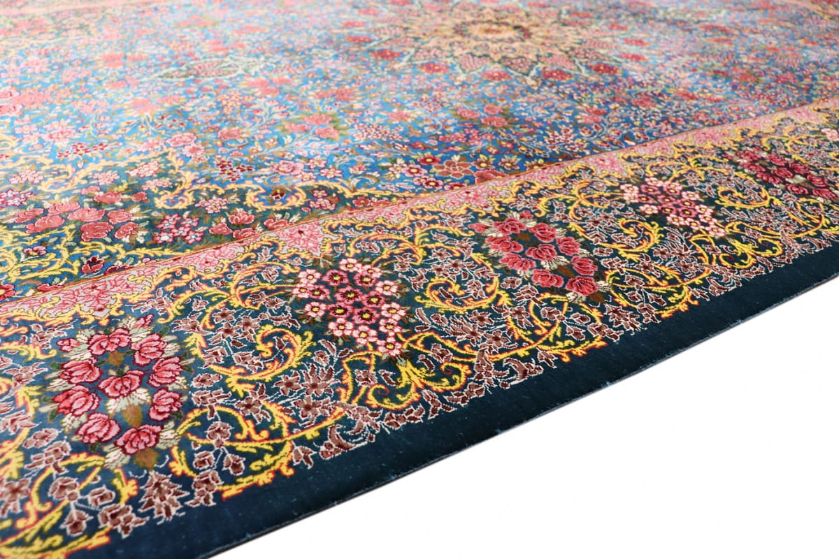 exklusiver-seidenteppich-ghom-blau-202x136-cm-naturfarben-handgeknupft-9 Handgeknüpfter Ghom Perserteppich, Wolle
