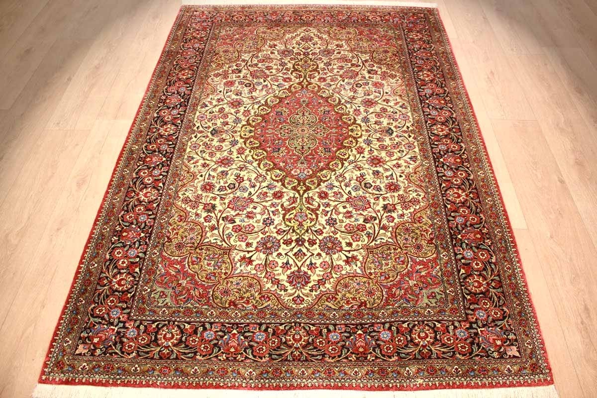Perser Teppich Ghom Seidenteppich 206×137 cm Beige, handgeknüpft