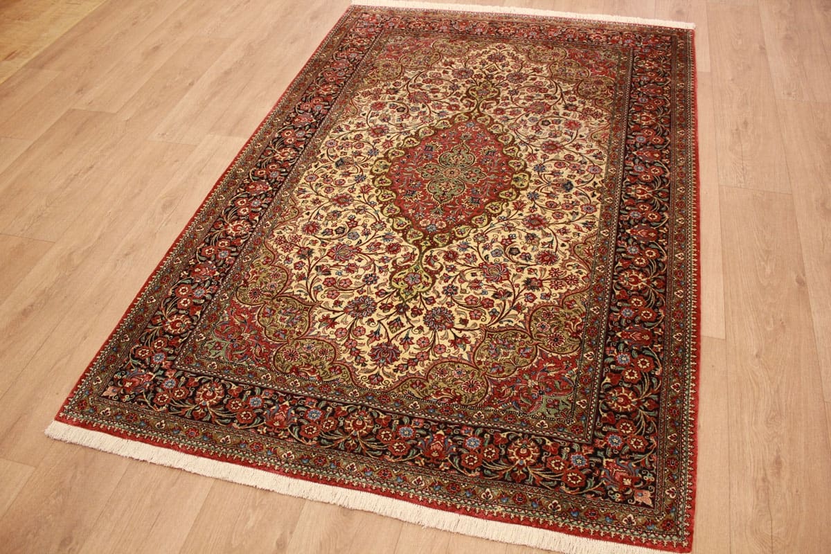 Perser Teppich Ghom Seidenteppich 206×137 cm Beige, handgeknüpft
