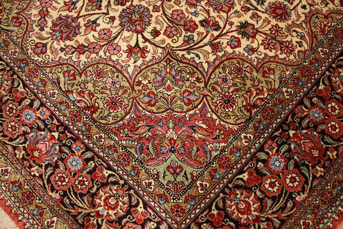 Perser Teppich Ghom Seidenteppich 206×137 cm Beige, handgeknüpft