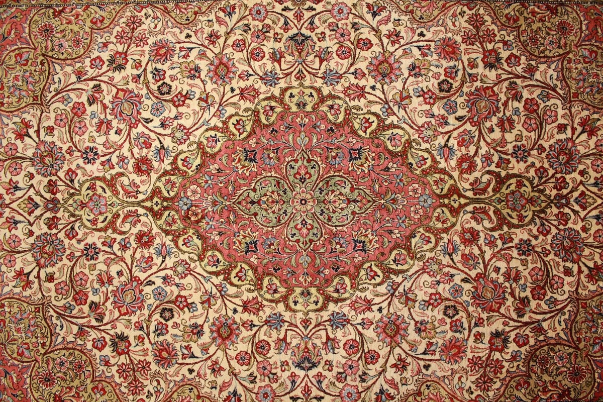 Perser Teppich Ghom Seidenteppich 206×137 cm Beige, handgeknüpft