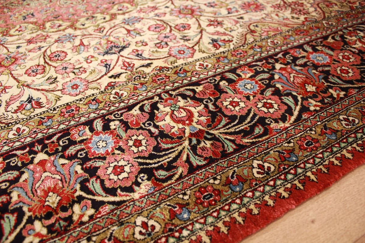 Perser Teppich Ghom Seidenteppich 206×137 cm Beige, handgeknüpft