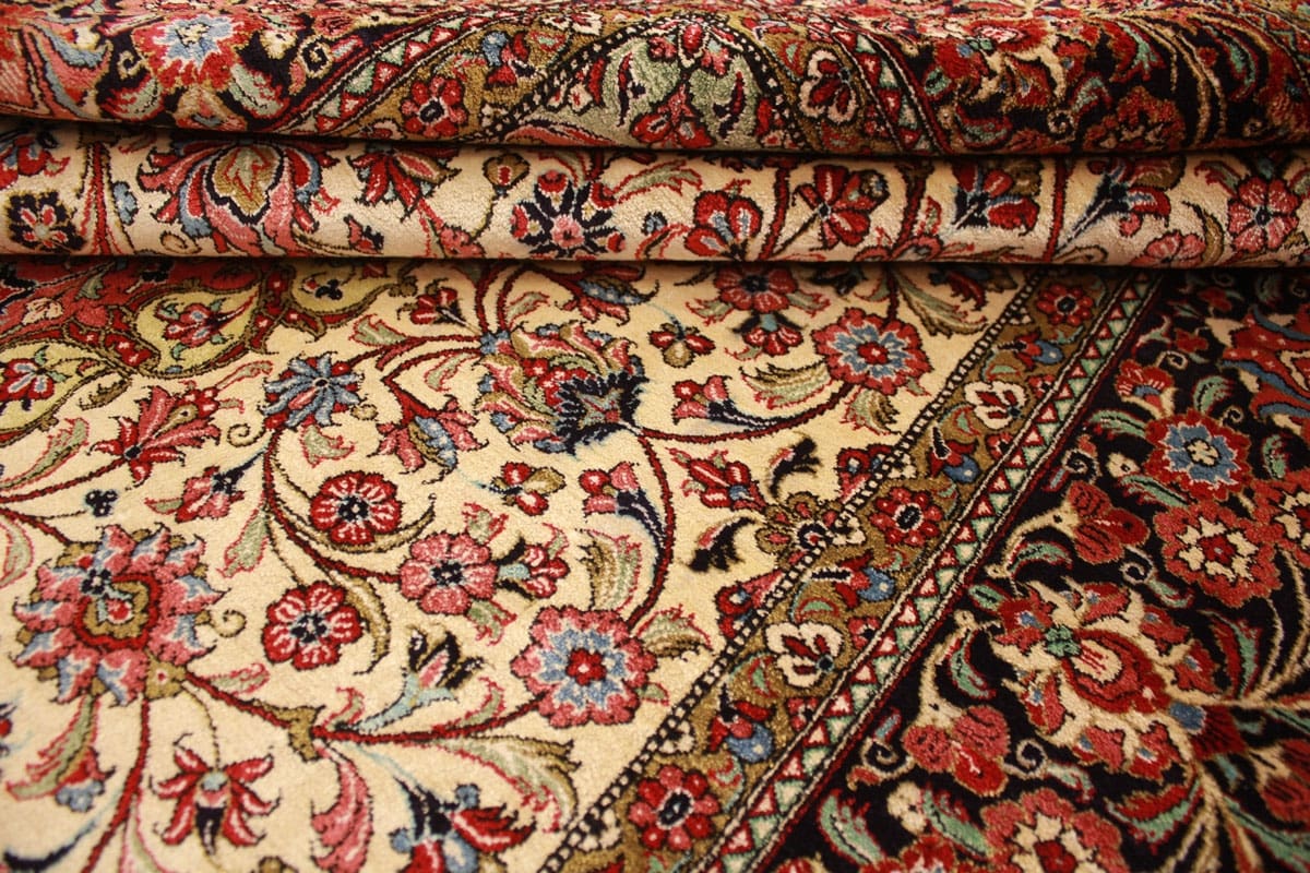 Perser Teppich Ghom Seidenteppich 206×137 cm Beige, handgeknüpft