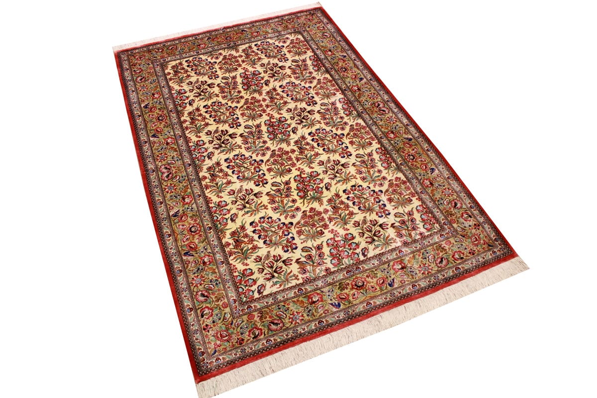Ghom Seidenteppich 210×138 cm Beige, harmonische Naturfarben, handgeknüpft