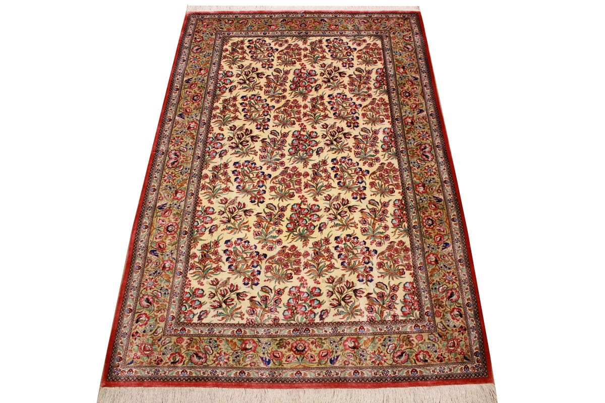 Ghom Seidenteppich 210×138 cm Beige, harmonische Naturfarben, handgeknüpft