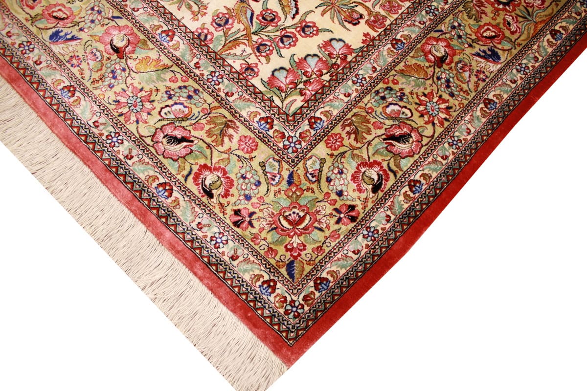 Ghom Seidenteppich 210×138 cm Beige, harmonische Naturfarben, handgeknüpft