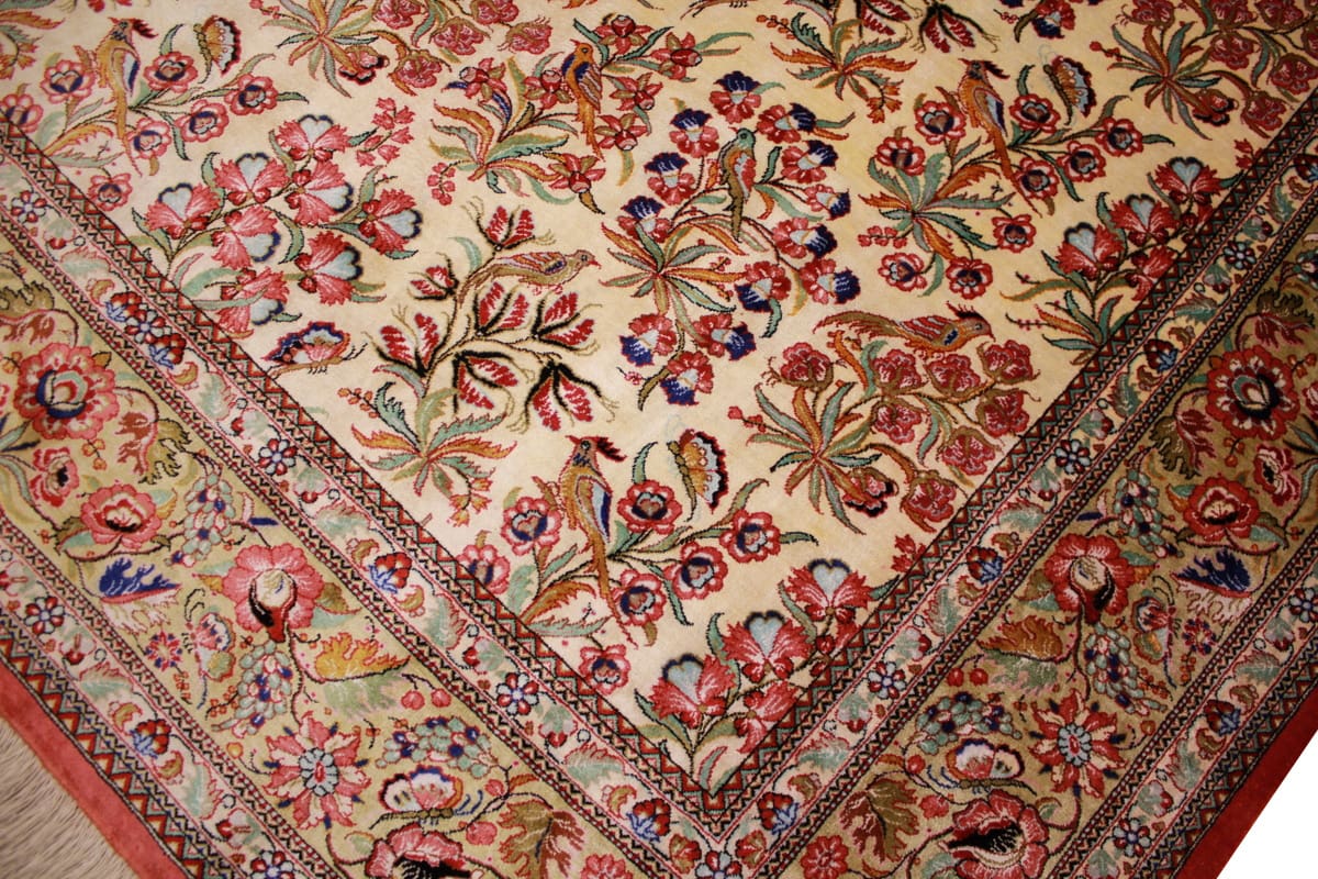 Ghom Seidenteppich 210×138 cm Beige, harmonische Naturfarben, handgeknüpft