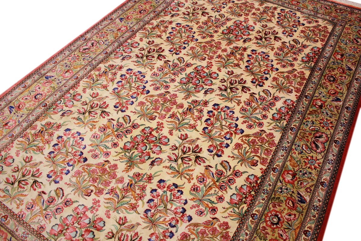 Ghom Seidenteppich 210×138 cm Beige, harmonische Naturfarben, handgeknüpft