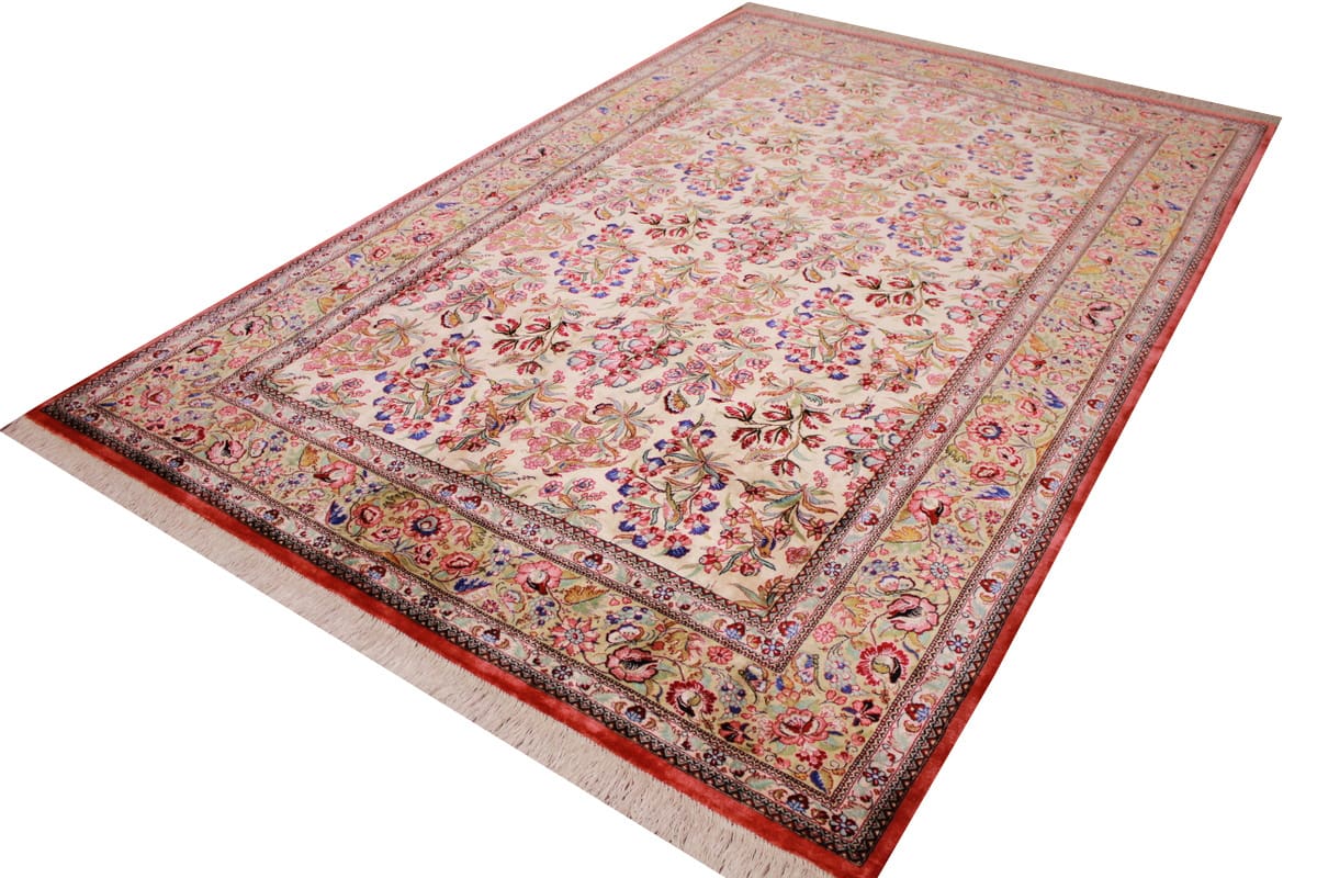 Ghom Seidenteppich 210×138 cm Beige, harmonische Naturfarben, handgeknüpft