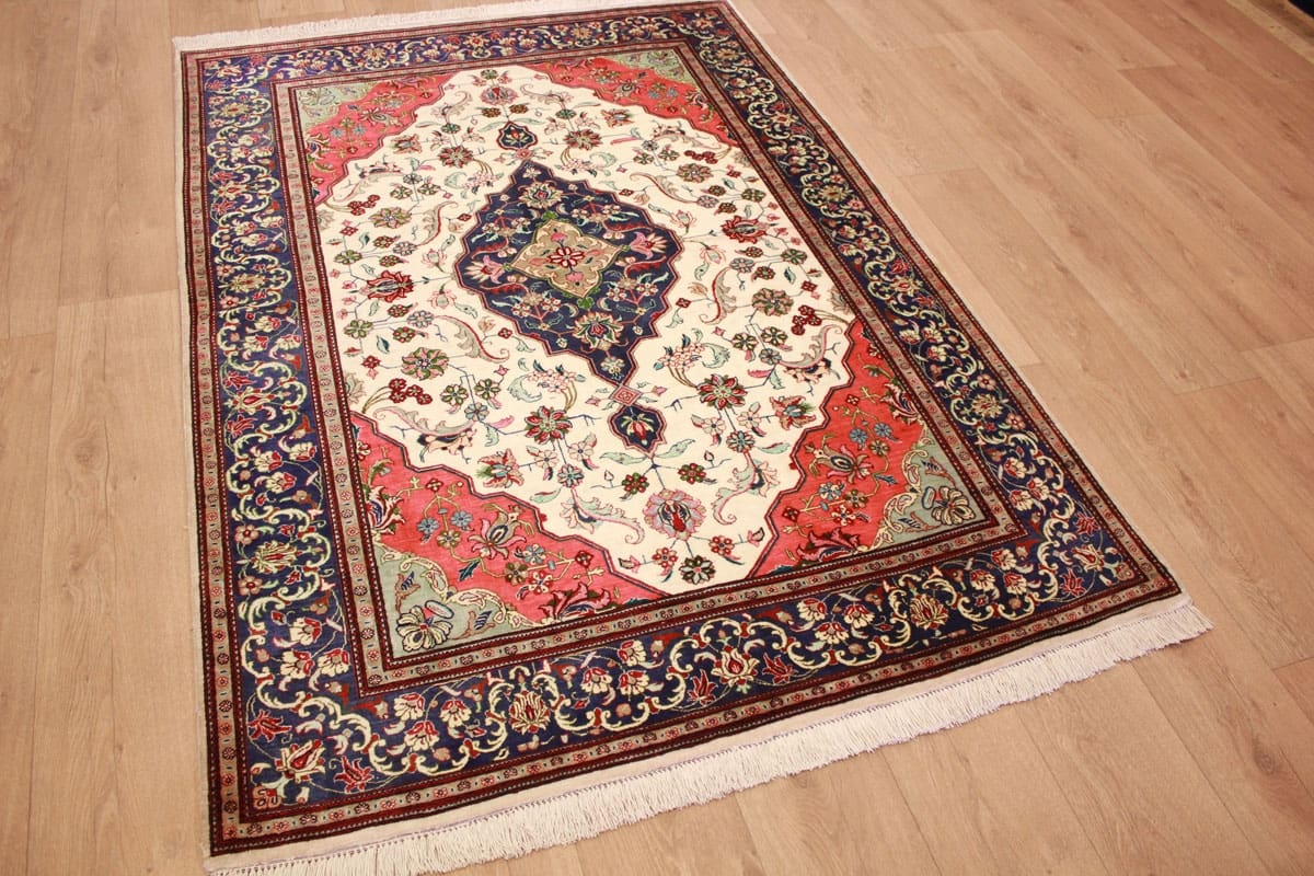 Perser Teppich Ghom Seidenteppich 192×136 cm Beige, handgeknüpft