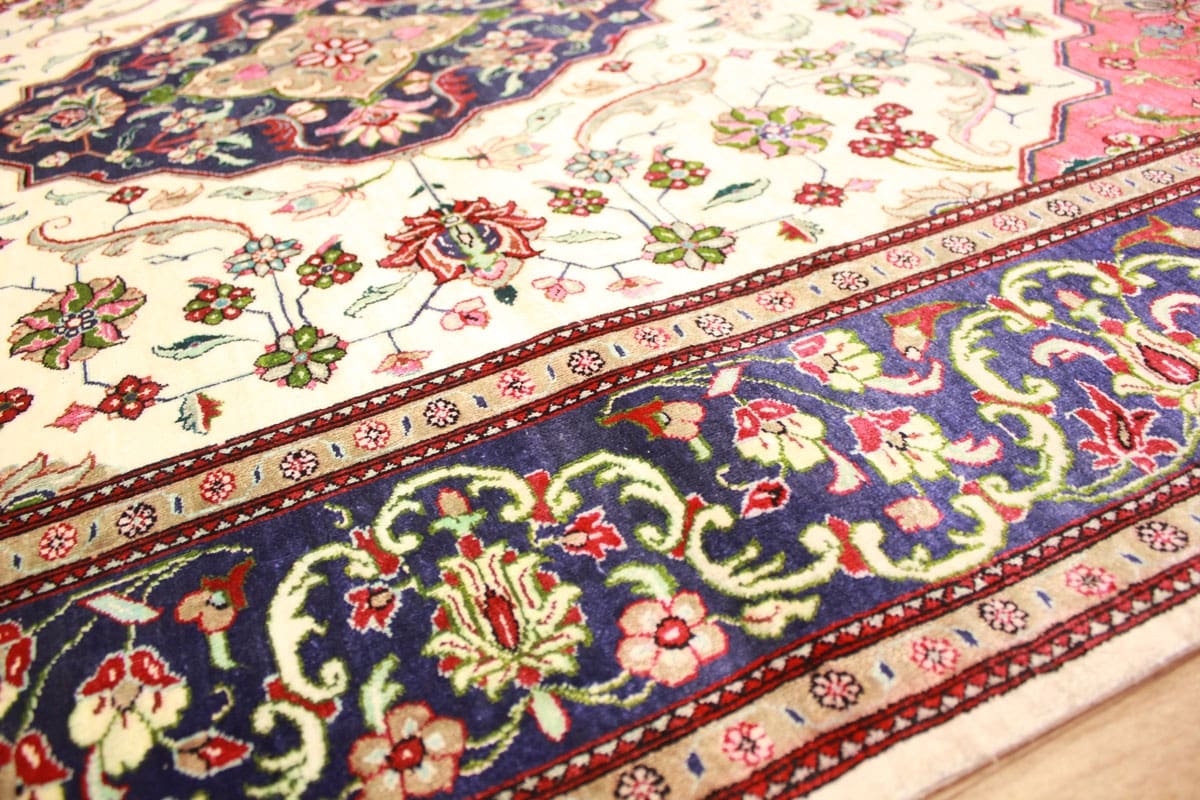 Perser Teppich Ghom Seidenteppich 192×136 cm Beige, handgeknüpft