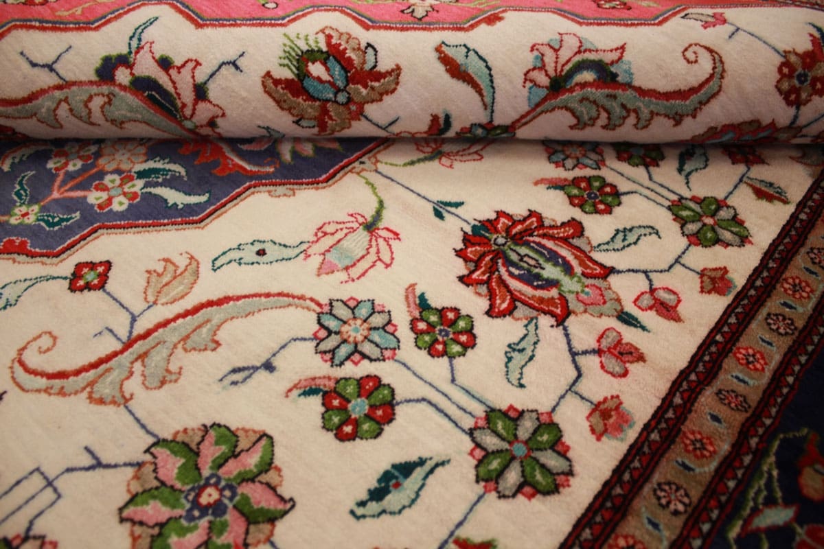 Perser Teppich Ghom Seidenteppich 192×136 cm Beige, handgeknüpft