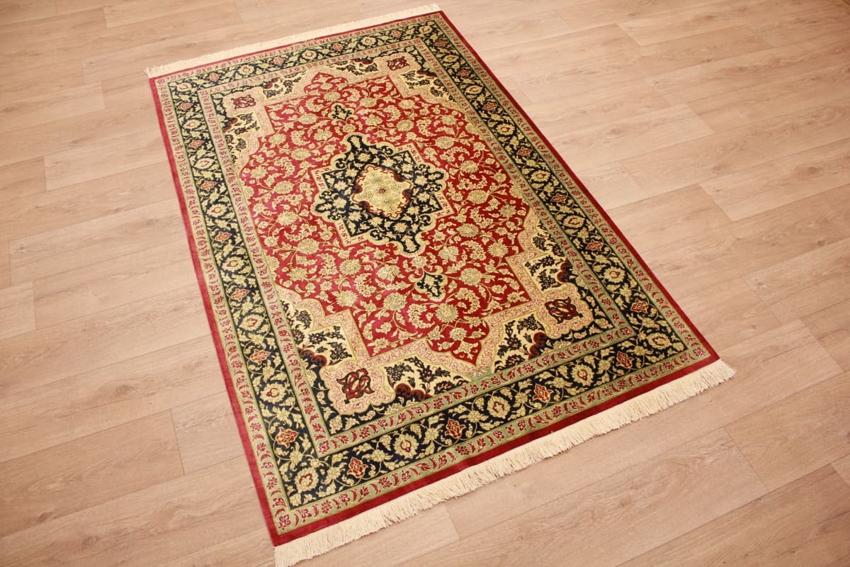 perser-teppich-gom-seidenteppich-207x136-cm-naturfarben-handgeknupft-1 Handgeknüpfter Ghom Perserteppich, Wolle