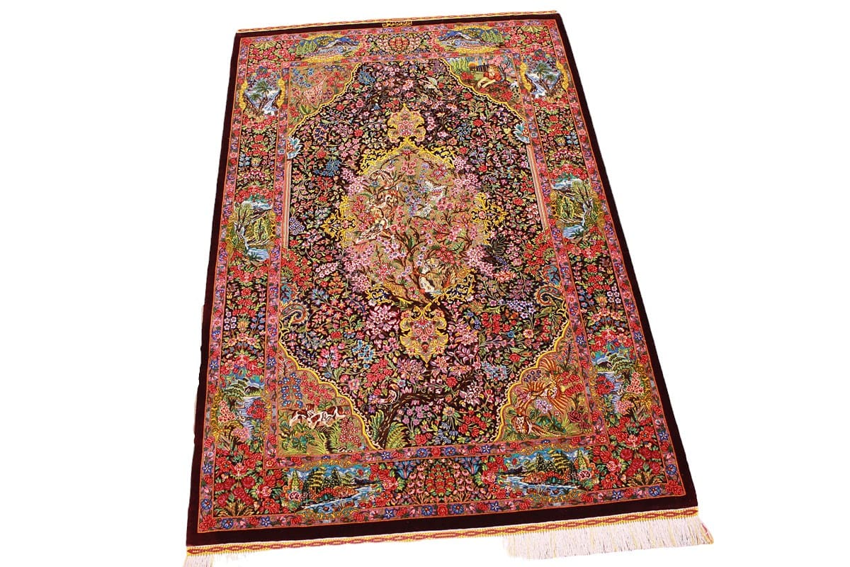 seidenteppich-ghom-153x103-cm-rot-harmonische-naturfarben-handgeknupft-1 Ghom Perserteppich aus Iran
