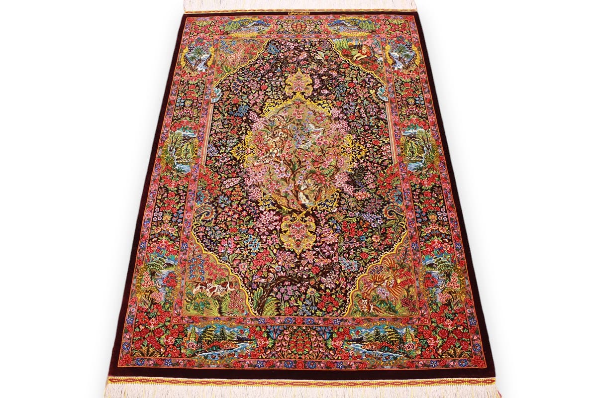 seidenteppich-ghom-153x103-cm-rot-harmonische-naturfarben-handgeknupft-2 Ghom Perserteppich aus Iran