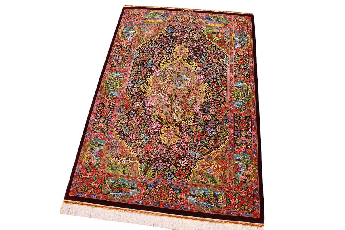 seidenteppich-ghom-153x103-cm-rot-harmonische-naturfarben-handgeknupft-3 Ghom Perserteppich aus Iran