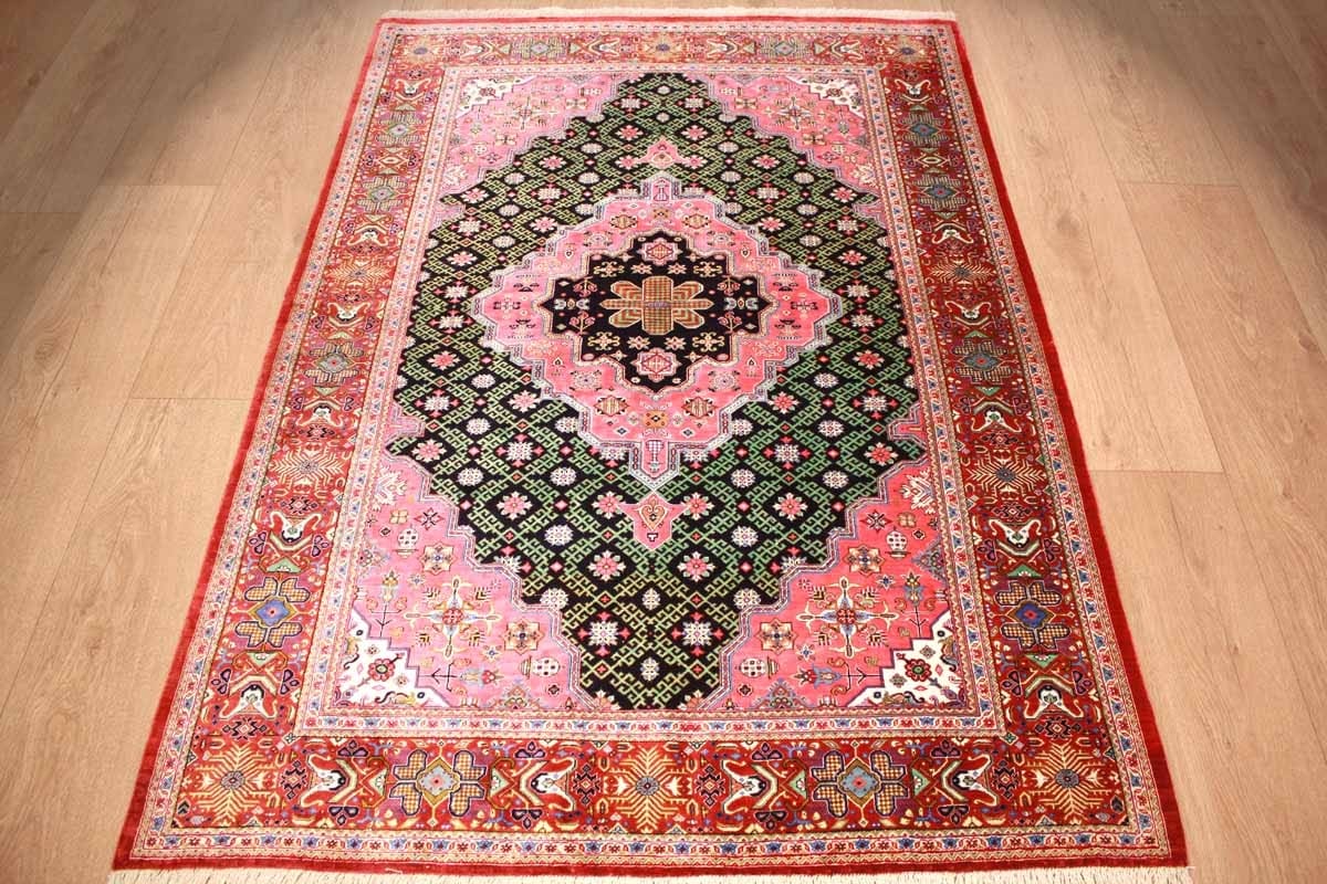 Perser Teppich Ghom Seidenteppich 154×106 cm Schwarz, handgeknüpft