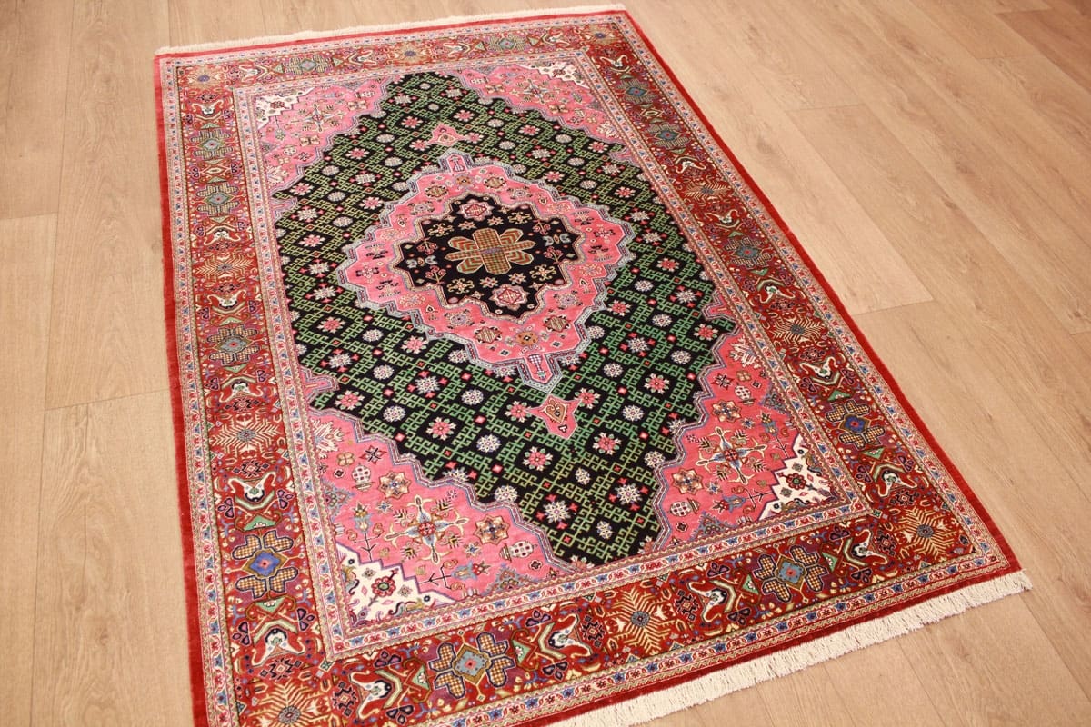 Perser Teppich Ghom Seidenteppich 154×106 cm Schwarz, handgeknüpft