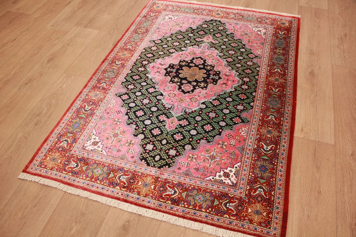 Perser Teppich Ghom Seidenteppich 154×106 cm Schwarz, handgeknüpft