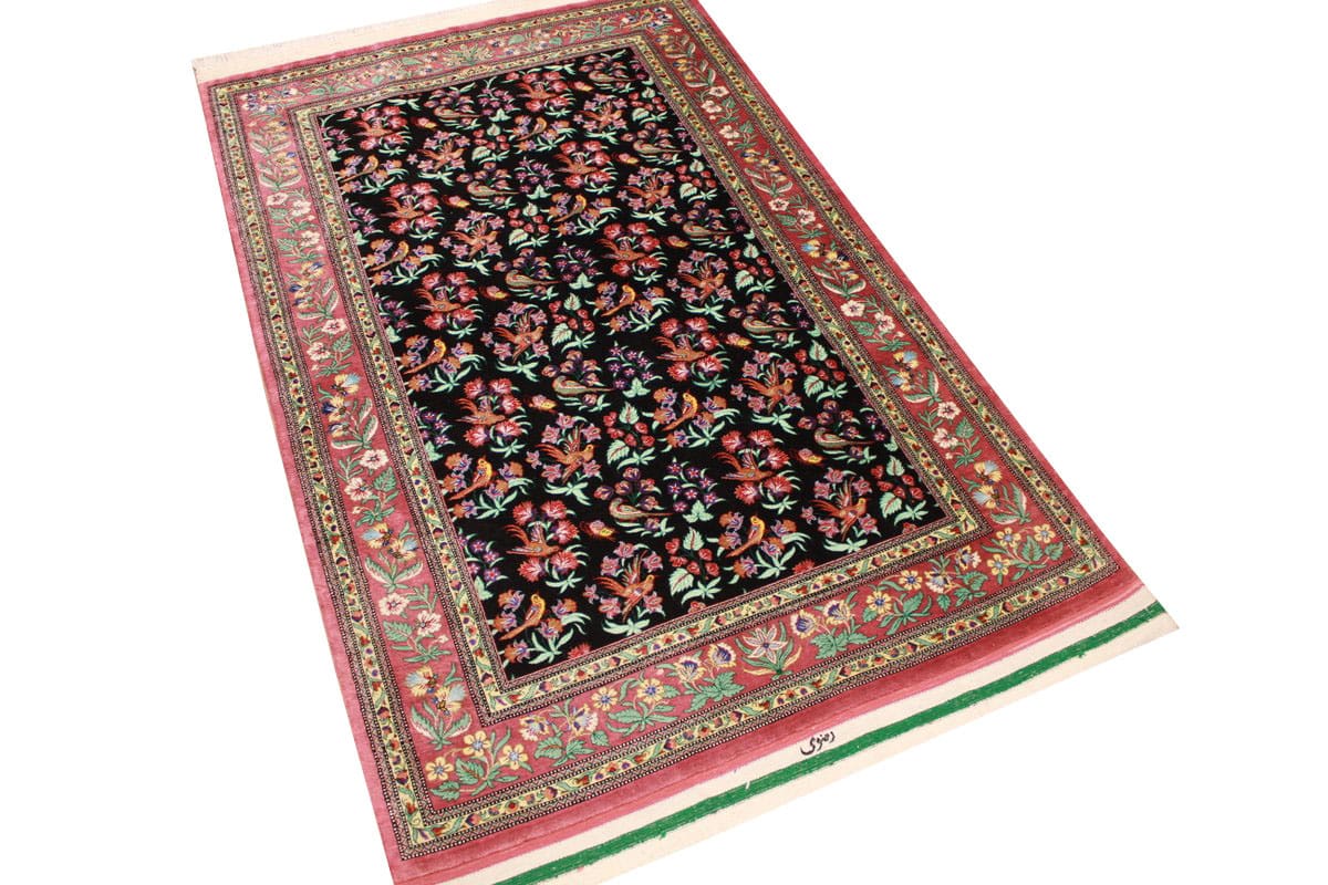 seidenteppich-ghom-154x101-cm-blau-naturfarben-handgeknupft-1 Ghom Perserteppich aus Iran