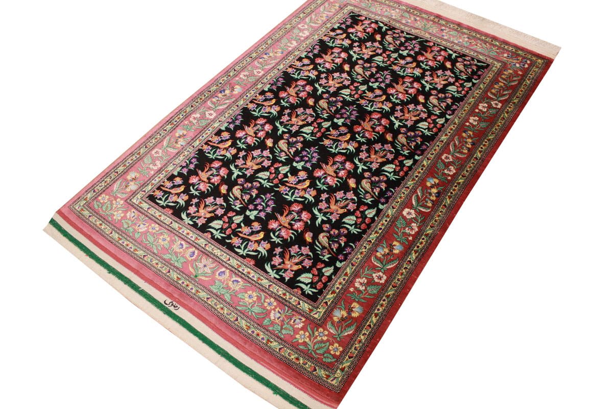 seidenteppich-ghom-154x101-cm-blau-naturfarben-handgeknupft-3 Ghom Perserteppich aus Iran