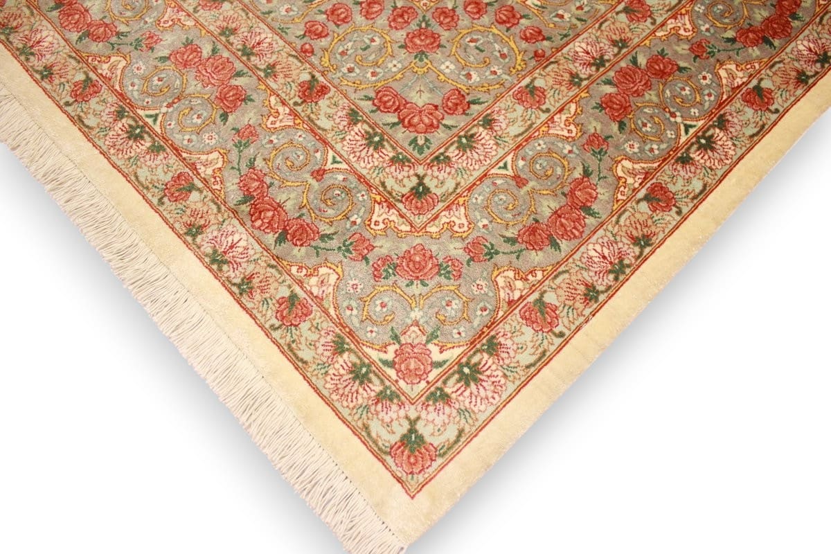 Ghom Seidenteppich 156×99 cm Beige, Naturfarben, handgeknüpft