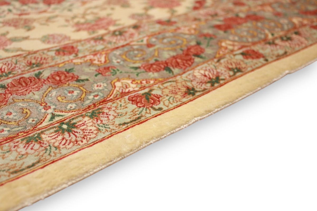 Ghom Seidenteppich 156×99 cm Beige, Naturfarben, handgeknüpft