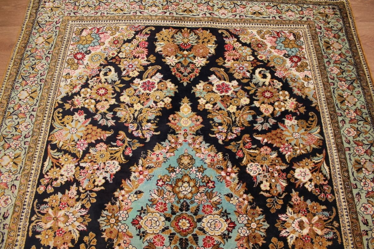 seidenteppich-ghom-154x101-cm-naturfarbene-motive-handgeknupft-2 Handgeknüpfter Ghom Perserteppich, Seide