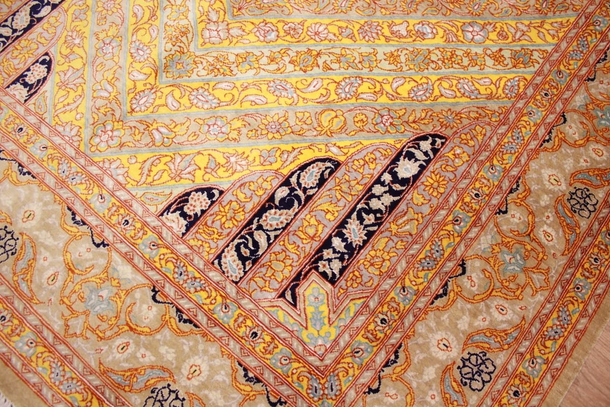 ghom-seidenteppich-149x99-cm-gold-harmonische-naturfarben-handgeknupft-5 Ghom Seidenteppich 149×99 cm Gold, harmonische Naturfarben, handgeknüpft