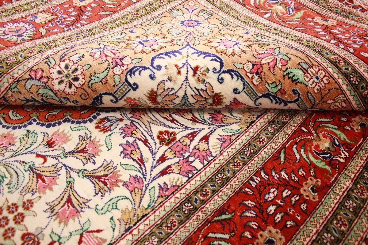 Ghom Seidenteppich 153×101 cm Beige, feingliedrig, handgeknüpft