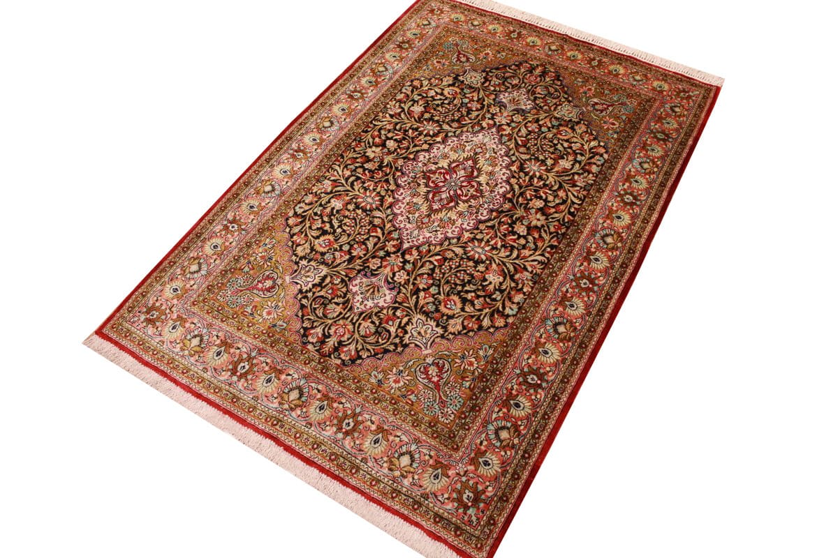 Alter Ghom Seidenteppich 166×106 cm, Naturfarben, handgeknüpft