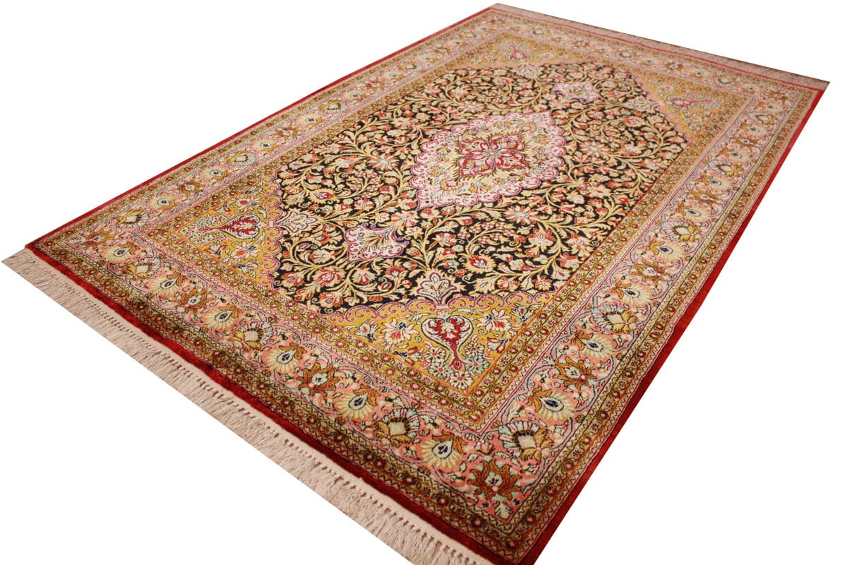 Alter Ghom Seidenteppich 166×106 cm, Naturfarben, handgeknüpft