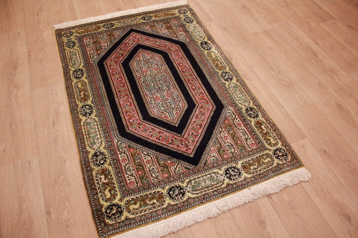 Alter Ghom Seidenteppich 170×114 cm, feine Muster, handgeknüpft