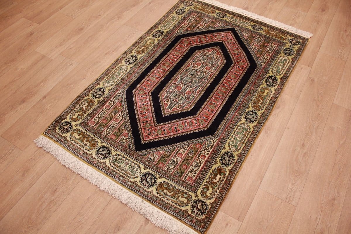 Alter Ghom Seidenteppich 170×114 cm, feine Muster, handgeknüpft