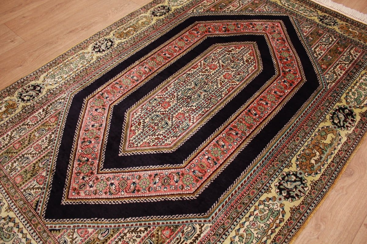 Alter Ghom Seidenteppich 170×114 cm, feine Muster, handgeknüpft