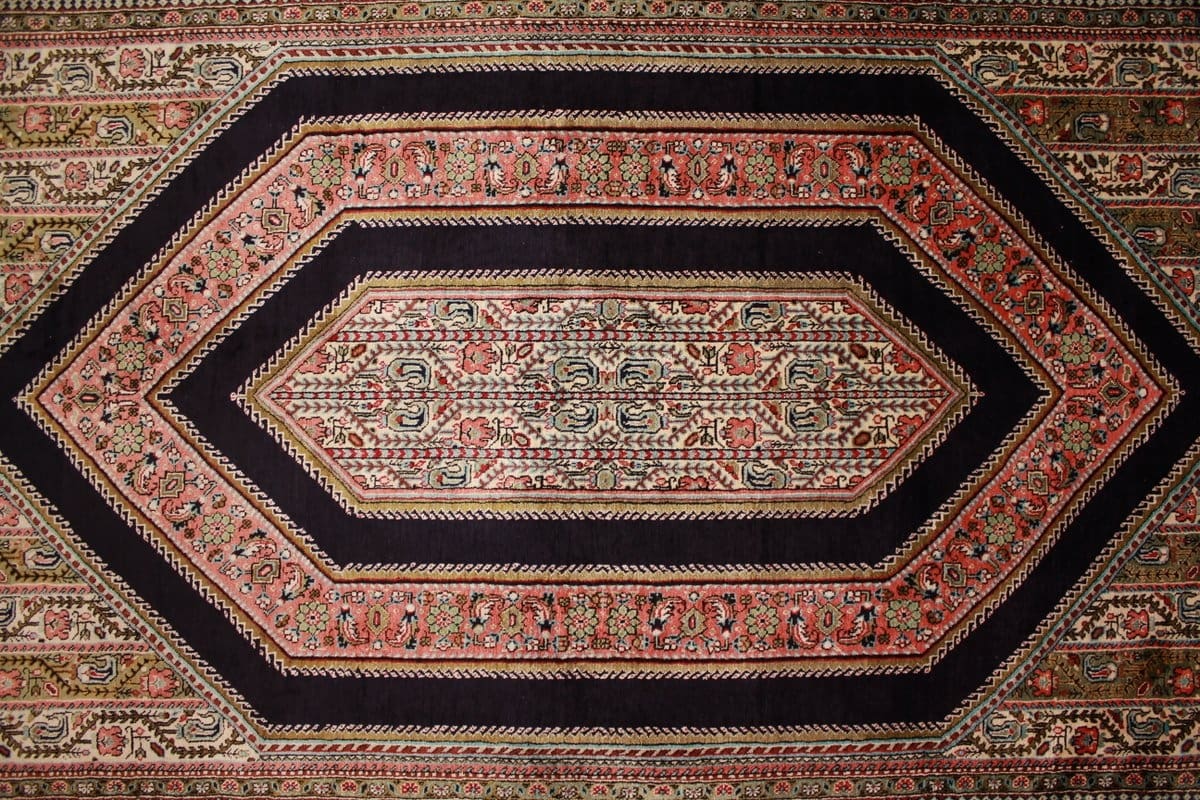 Alter Ghom Seidenteppich 170×114 cm, feine Muster, handgeknüpft