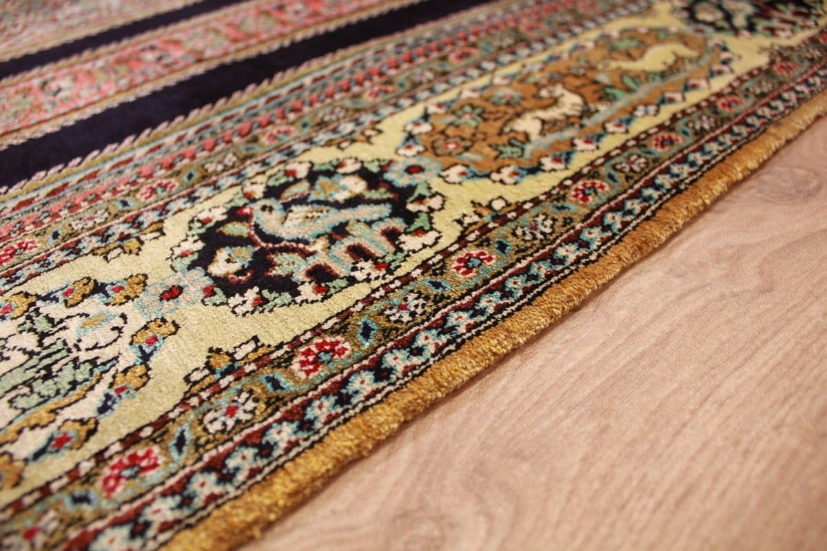 Alter Ghom Seidenteppich 170×114 cm, feine Muster, handgeknüpft