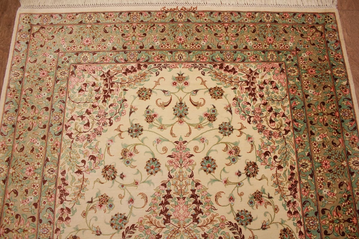 Perserteppich Ghom Seidenteppich „Ahmadi“ 150×99 cm Beige, handgeknüpft