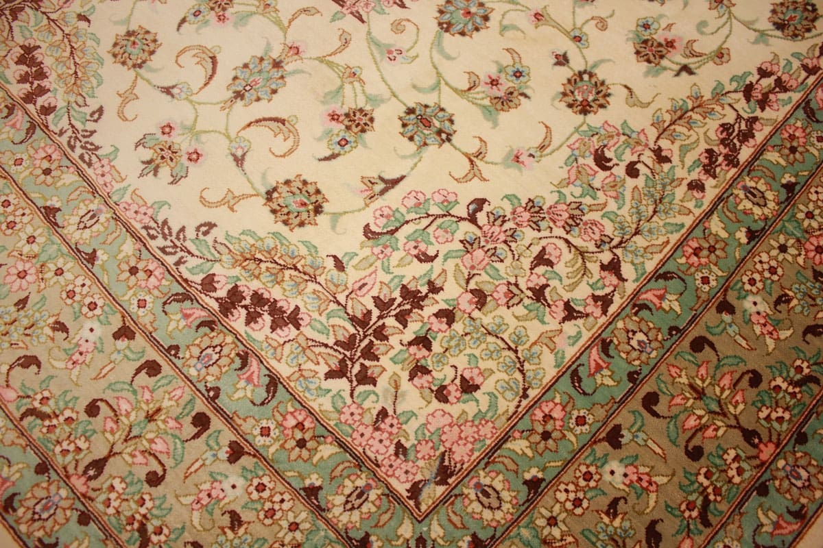 Perserteppich Ghom Seidenteppich „Ahmadi“ 150×99 cm Beige, handgeknüpft