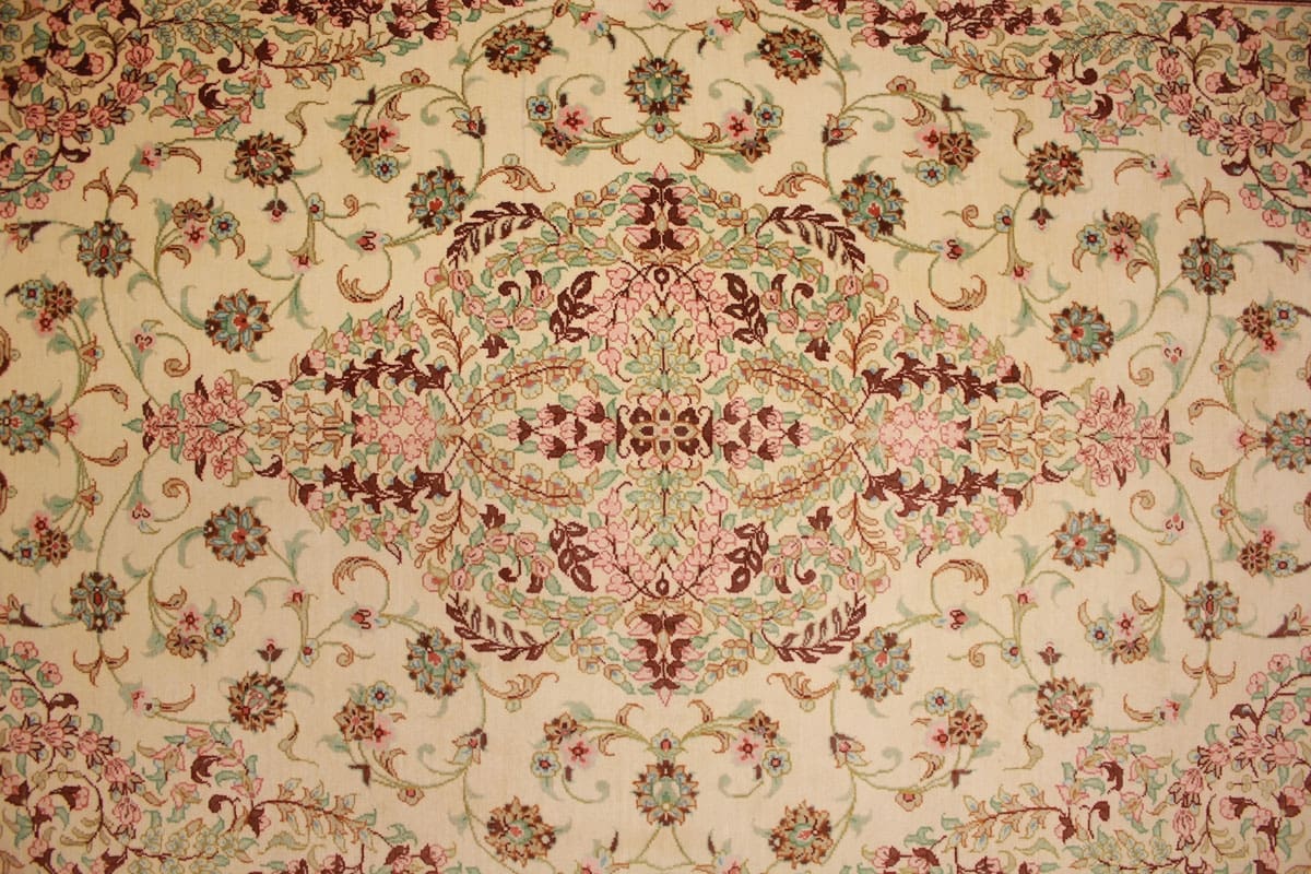 Perserteppich Ghom Seidenteppich „Ahmadi“ 150×99 cm Beige, handgeknüpft