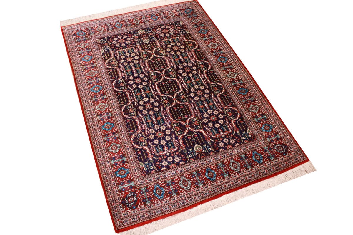 Ghom Seidenteppich Dunkelblau 147×103 cm, feingliedrig handgeknüpft