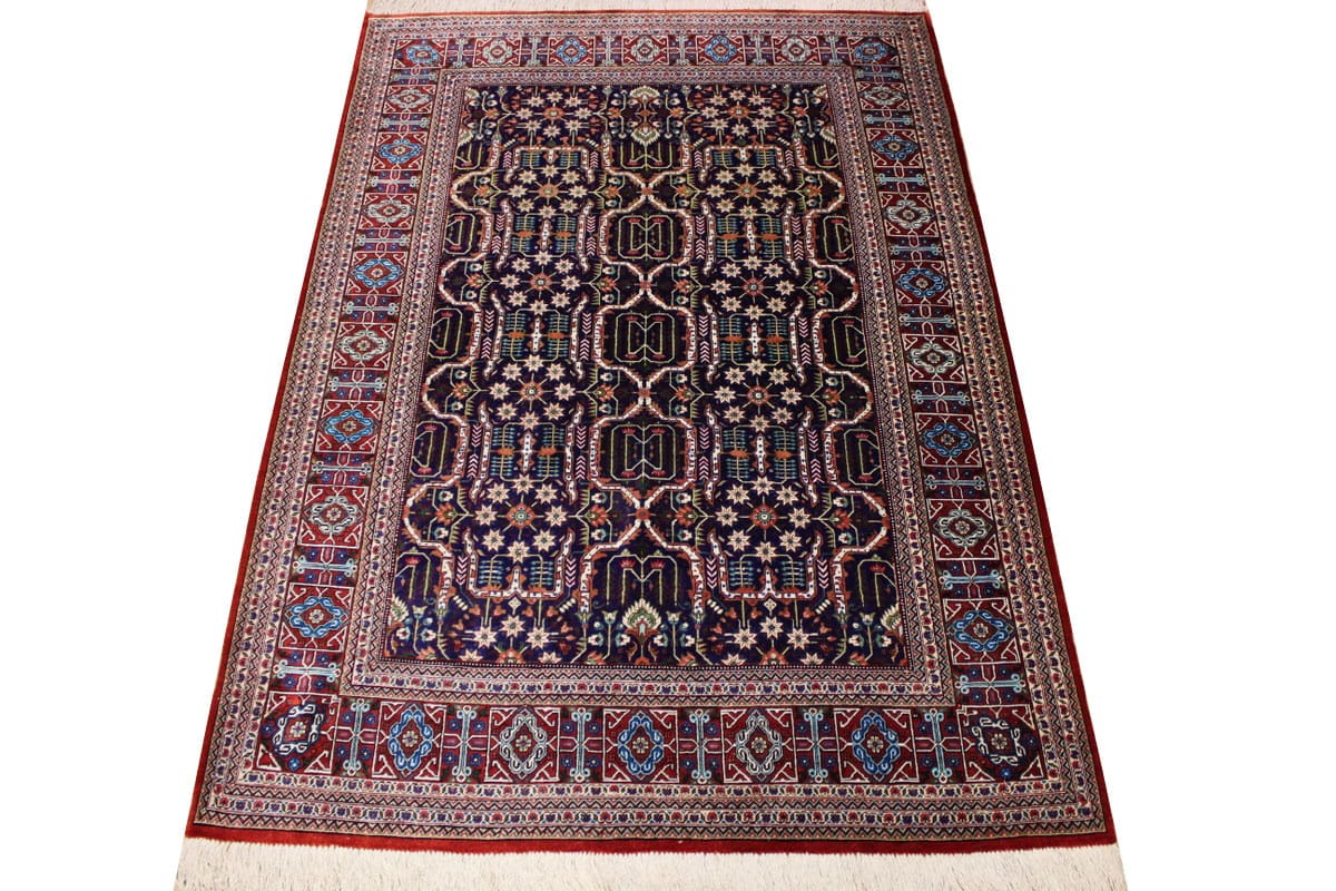 Ghom Seidenteppich Dunkelblau 147×103 cm, feingliedrig handgeknüpft