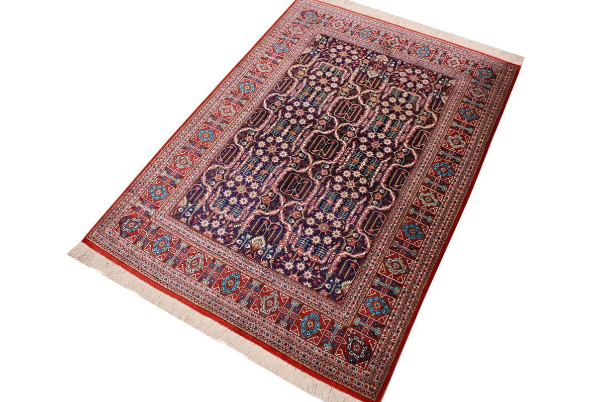 Ghom Seidenteppich Dunkelblau 147×103 cm, feingliedrig handgeknüpft
