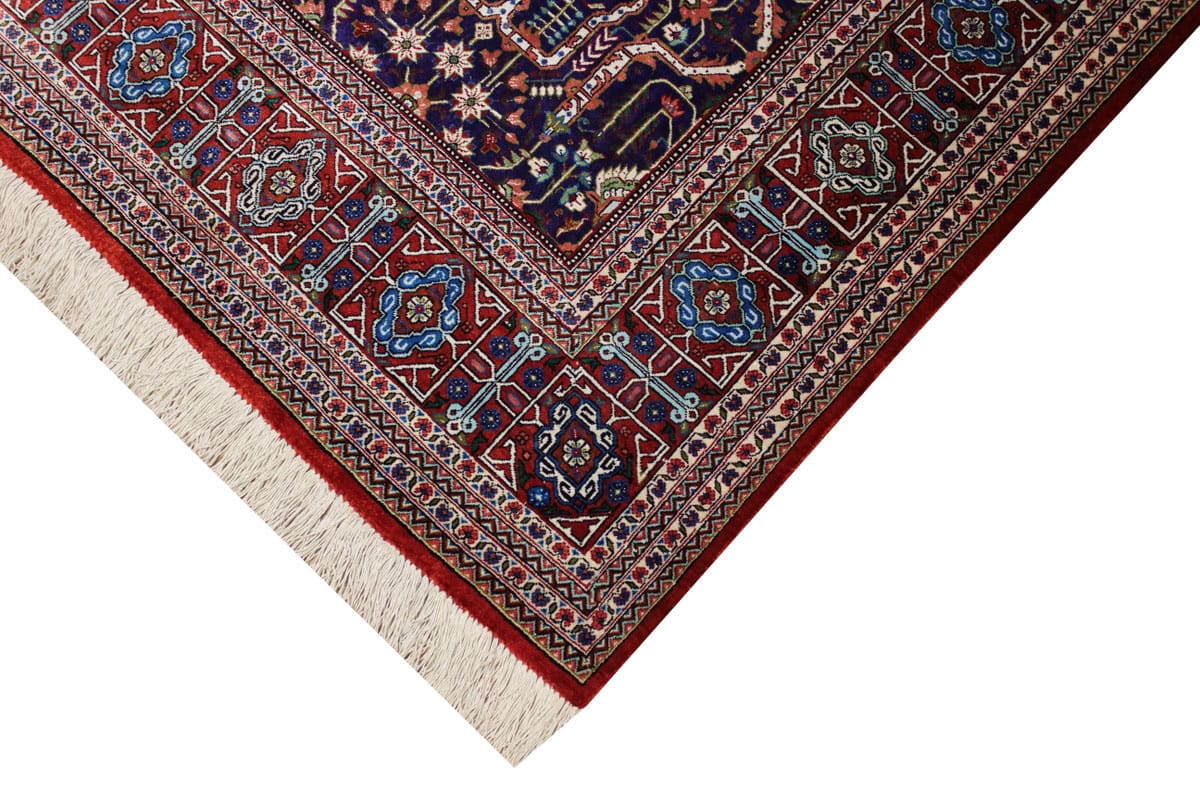 Ghom Seidenteppich Dunkelblau 147×103 cm, feingliedrig handgeknüpft