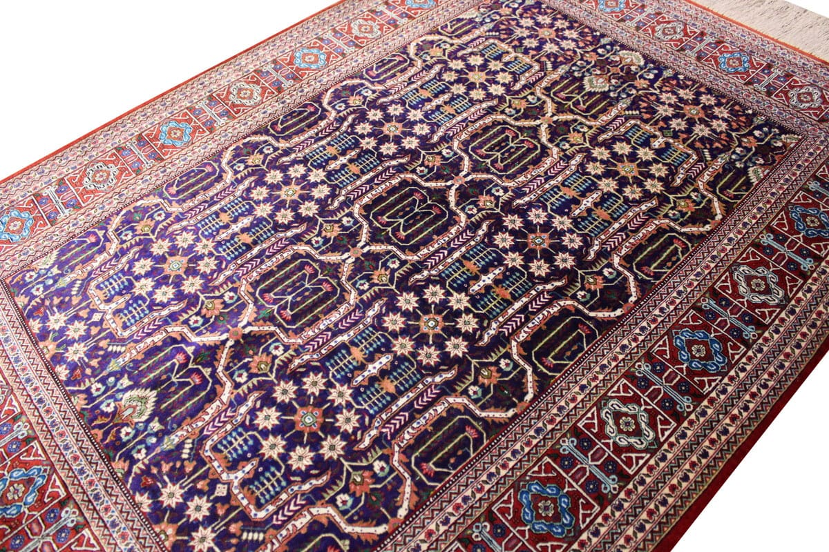 Ghom Seidenteppich Dunkelblau 147×103 cm, feingliedrig handgeknüpft