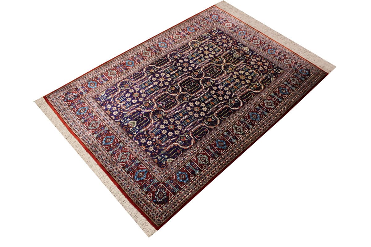 Ghom Seidenteppich Dunkelblau 147×103 cm, feingliedrig handgeknüpft